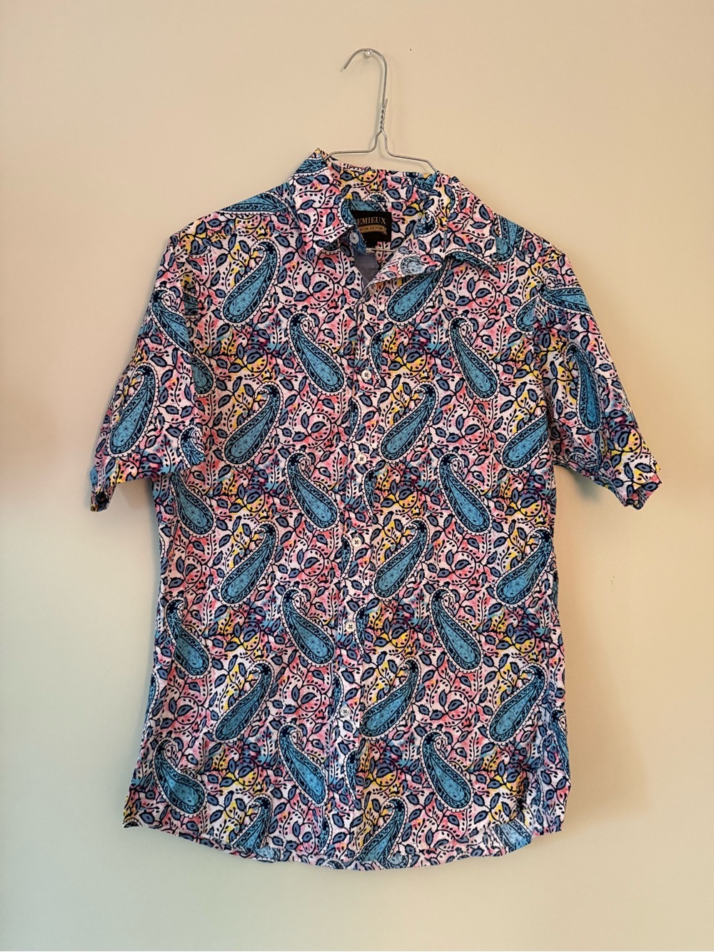 Daniel Cremieux Short-Sleeve Paisley Button-Down — Pink, Blue & Yellow